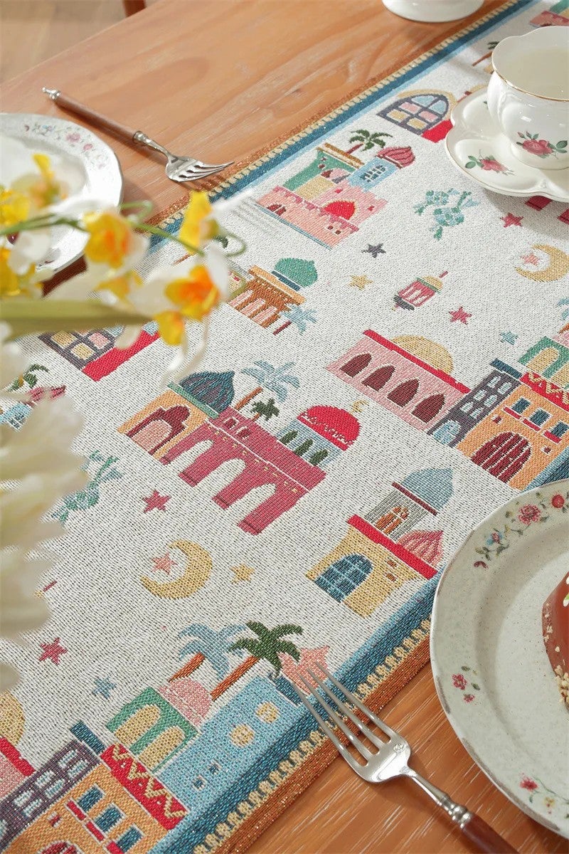 Bluejw 2026 Ramadan Kareem EID Mubarak Tablecloth Moon Star Castle 35*180cm Table Runner for Muslim Home Hotel Holiday Supplies - Image 4